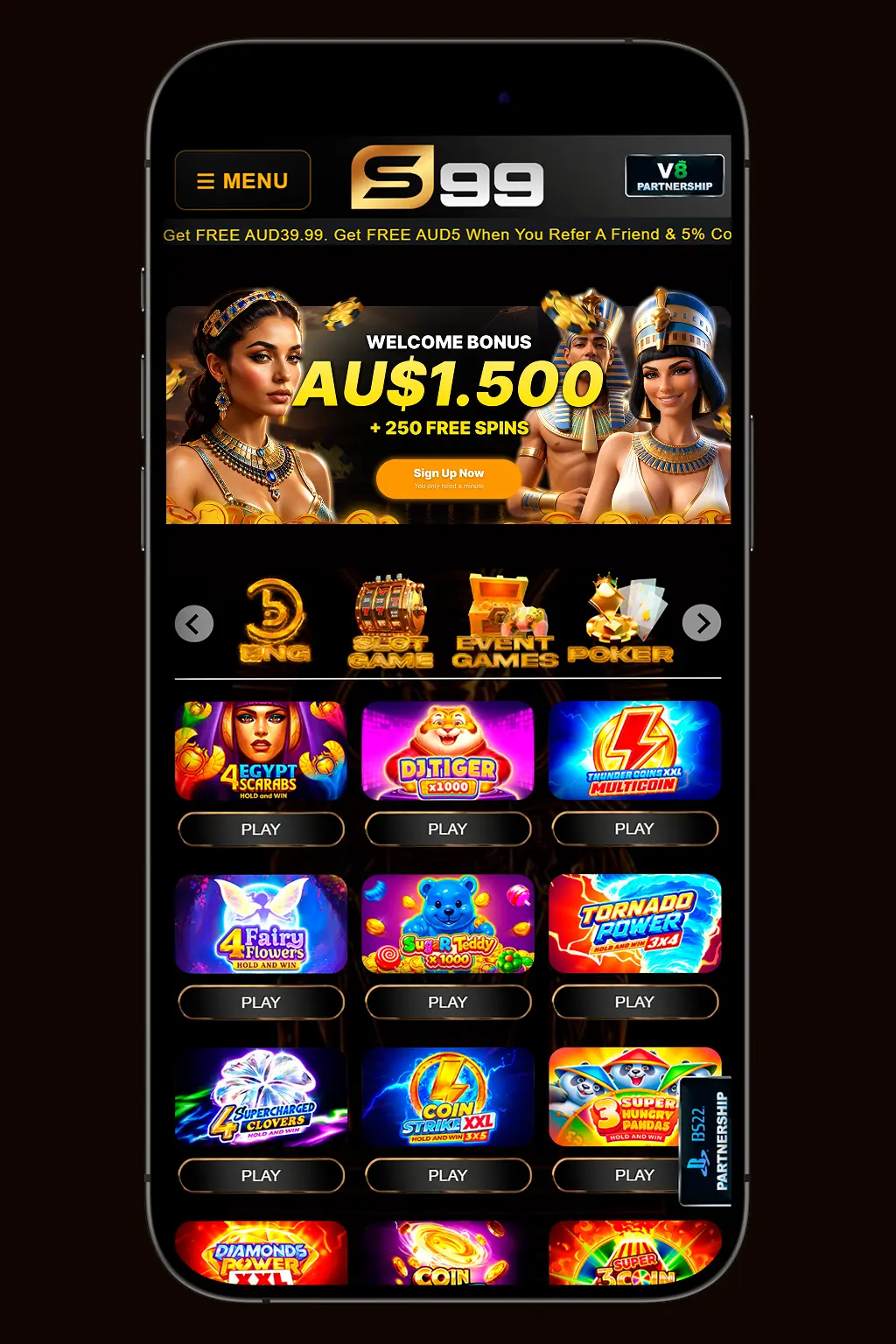 S99 Casino mobile casino app on smartphone